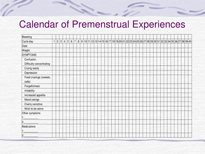 Calendar Of Premenstrual Experiences Download